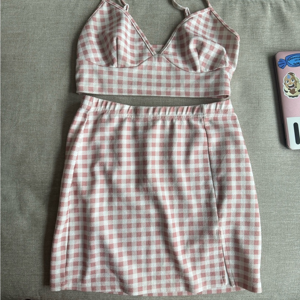 Pink Gingham Skirt by [Brand]